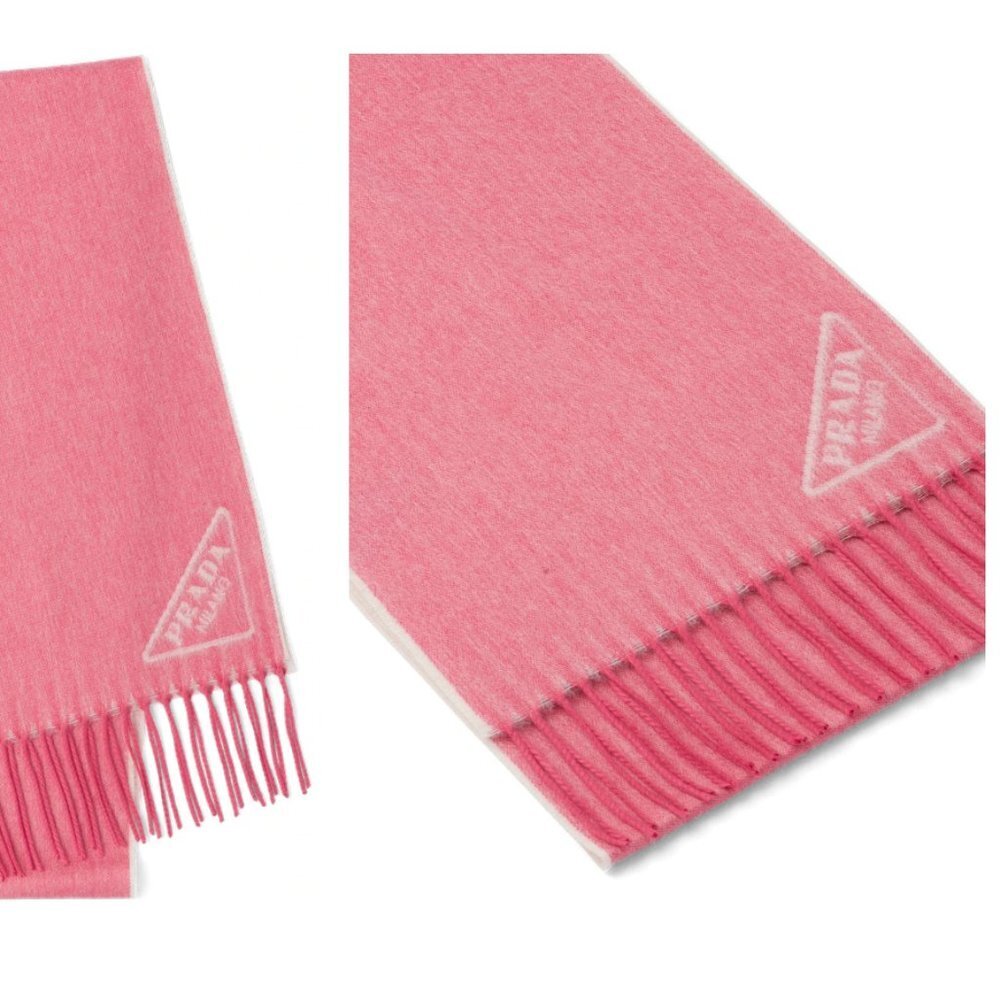 Prada Pink Logo Fringe Wool Scarf